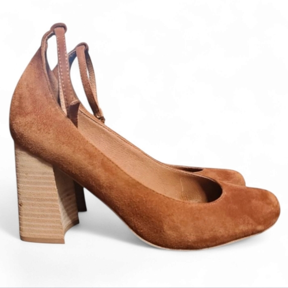Jeffrey Campbell x Free People Delta Rust Suede Block Wood Heel Ankle Strap Boho - Picture 4 of 13